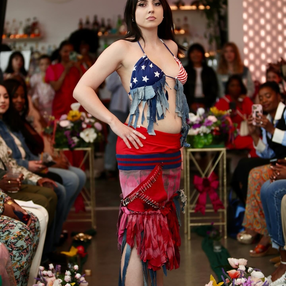 Upcycled Red & Blue Women's Skirt Set